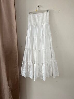 Pink Lily White Tiered Maxi Dress with Smocked Bodice